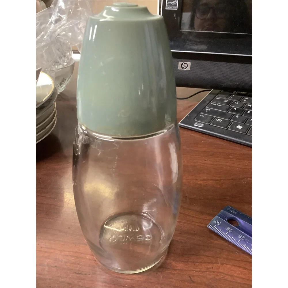 Vintage Toothpick Holder Gemco Glass With Bluegreen Plastic Lid Dispenser